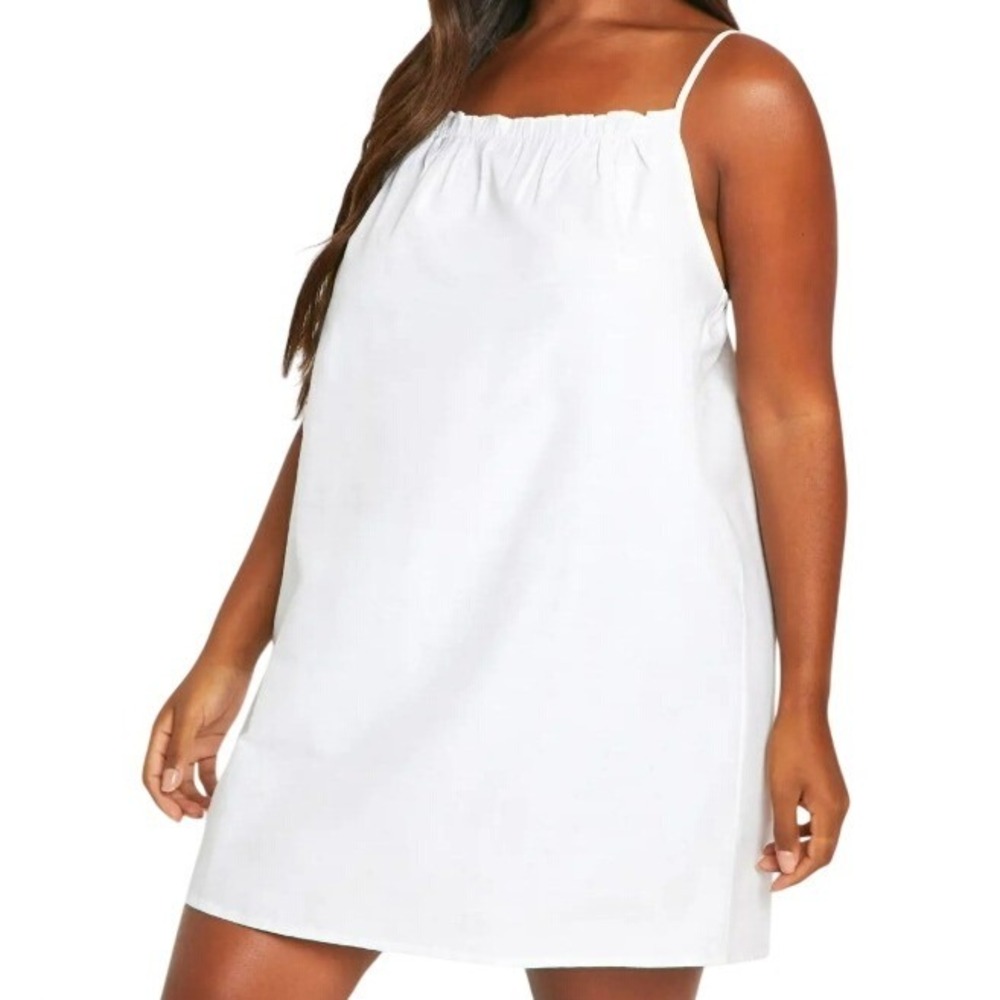 BOOHOO NWT Women's 18 White Plus Cotton Poplin Strappy Nightie Nightgown Light